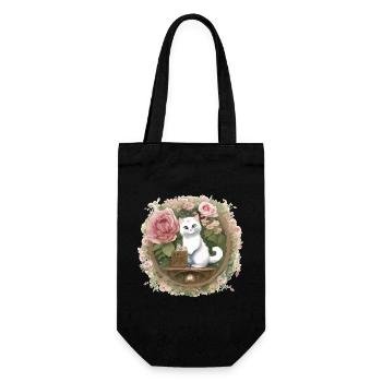 Floraler Katzenkuchen in Rosen - Geschenkbeutel für Flaschen - Schwarz - Vorne