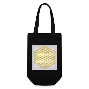 Blume des Lebens gold - 5. Dimension - Geschenkbeutel für Flaschen - Schwarz - Vorne