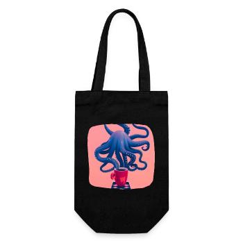 Blue octopus with coffee - Gift Bag for Bottles - black - Front