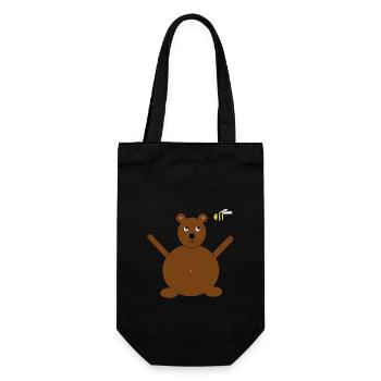 Brown Bear & Yellow Flying Honey Bee Bumblebee - Gift Bag for Bottles - black - Front