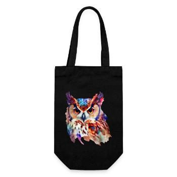 Eule Buntes Aquarell - Geschenkbeutel für Flaschen - Schwarz - Vorne