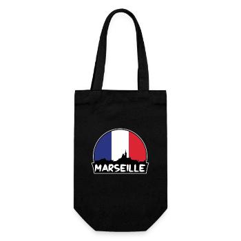Marseille Frankreich Flagge Skyline Silhouette Reisen - Geschenkbeutel für Flaschen - Schwarz - Vorne