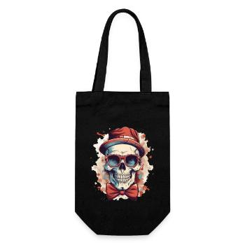 Totenkopf Totenschädel Hut Sonnenbrille Fliege - Geschenkbeutel für Flaschen - Schwarz - Vorne