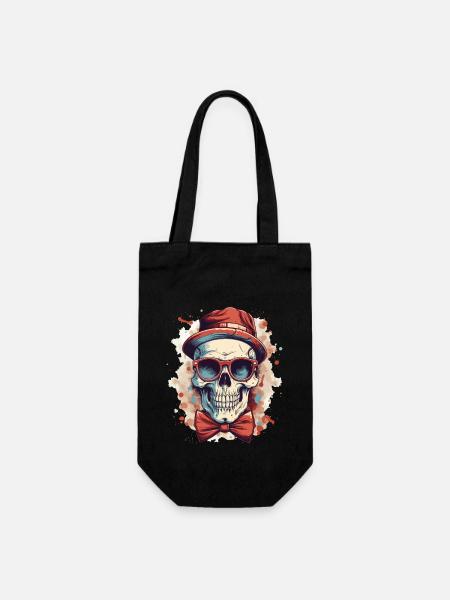 Totenkopf Totenschädel Hut Sonnenbrille Fliege - Geschenkbeutel für Flaschen - Schwarz