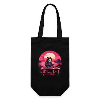 Synthwave eating Panda Japan Sunset - Geschenkbeutel für Flaschen - Schwarz - Vorne