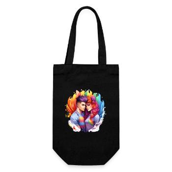 Regenbogenliebe Duo im Farbrausch - Geschenkbeutel für Flaschen - Schwarz - Vorne