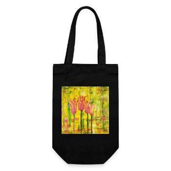 Ausdrucksstarke Blumenmalerei - Geschenkbeutel für Flaschen - Schwarz - Vorne