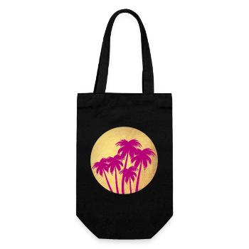 Kreis Gold Palmen pink Urlaub deluxe Südsee Luxus - Geschenkbeutel für Flaschen - Schwarz - Vorne