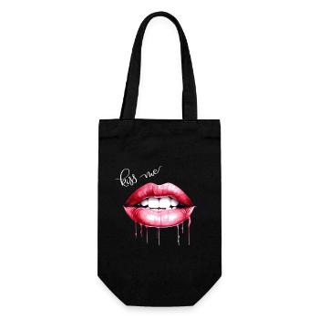 Kiss Me Lippen Kussmund Geschenk - Geschenkbeutel für Flaschen - Schwarz - Vorne