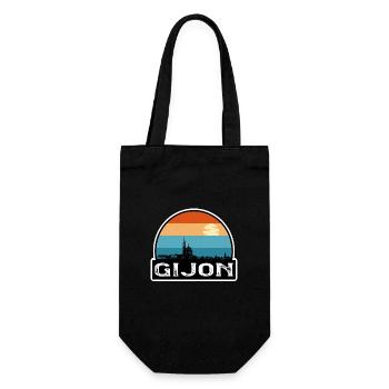 Gijon Spanien Flagge Skyline Reisesouvenir - Geschenkbeutel für Flaschen - Schwarz - Vorne