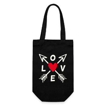 Love mit Pfeilen und rotem Herz - Geschenkbeutel für Flaschen - Schwarz - Vorne