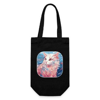 Buntes Aquarellglas der amerikanischen Curl-Katzenrasse - Geschenkbeutel für Flaschen - Schwarz - Vorne