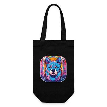 Bunte Akita Hunderasse Aquarell Glasmalerei - Geschenkbeutel für Flaschen - Schwarz - Vorne