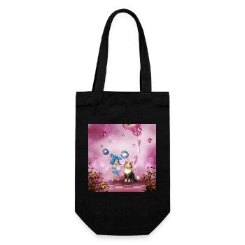 Sweet fairy is playing with cute cat - Gift Bag for Bottles - black - Front