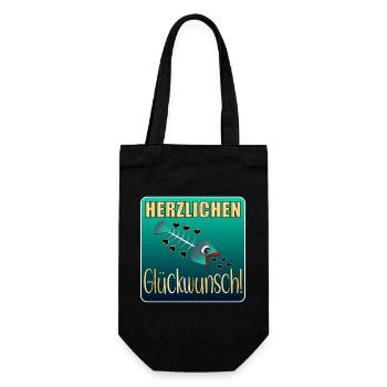 HERZLICHEN GLÜCKWUNSCH FISCHE ANGELN - Geschenkbeutel für Flaschen - Schwarz - Vorne