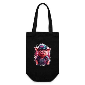 Pig Culting Cute in Baseball Cap and Sunglasses - Gift Bag for Bottles - black - Front