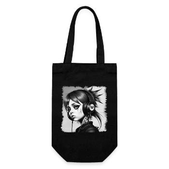 Punk Mädchen mit Kopfhörern HerzAufShirt, H.A.S.H. - Geschenkbeutel für Flaschen - Schwarz - Vorne