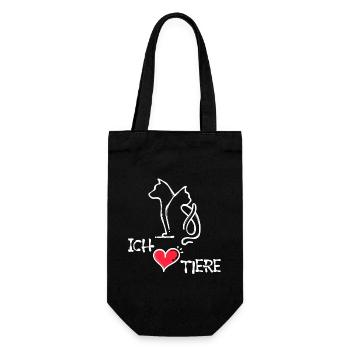 Katze Hund Statement Ich Liebe Haustiere Herz - Geschenkbeutel für Flaschen - Schwarz - Vorne