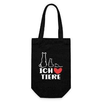 Ich Liebe Tiere Katze Statement Haustiere Hund - Geschenkbeutel für Flaschen - Schwarz - Vorne