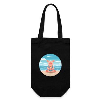 Pig Cartoon Yoga Beach Summer Illustration - Gift Bag for Bottles - black - Front