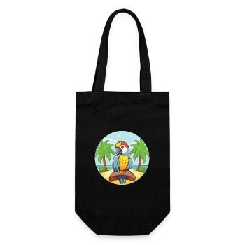 Papageien-Karikatur-Yoga-Strand-Sommer-Illustration - Geschenkbeutel für Flaschen - Schwarz - Vorne