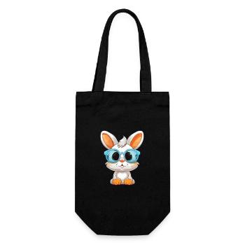 Hase mit Brille Cartoon Kawaii Illustration - Geschenkbeutel für Flaschen - Schwarz - Vorne