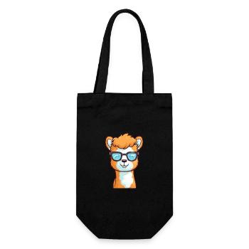 Alpaka-Brillen-Cartoon-Kawaii-Illustration - Geschenkbeutel für Flaschen - Schwarz - Vorne