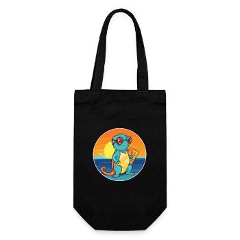 Chameleon Funny Cartoon Kawaii Beach Illustration - Gift Bag for Bottles - black - Front
