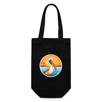 Pelican Funny Cartoon Kawaii Beach Illustration - Gift Bag for Bottles - black - Front