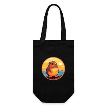Guinea Pig Funny Cartoon Kawaii Beach Illustration - Gift Bag for Bottles - black - Front