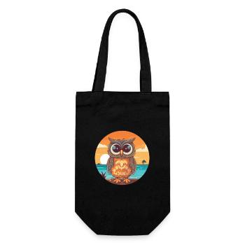 Owl Funny Cartoon Kawaii Beach Illustration - Gift Bag for Bottles - black - Front