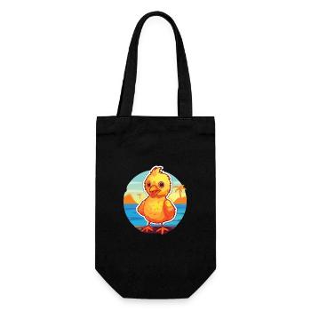 Huhn lustige Karikatur Kawaii Strand Illustration - Geschenkbeutel für Flaschen - Schwarz - Vorne