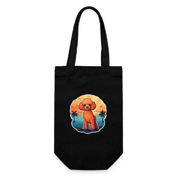 Pudel Hund Lustige Karikatur Kawaii Strand Illustration - Geschenkbeutel für Flaschen - Schwarz - Vorne