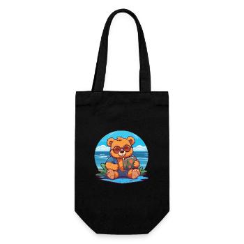 Bär Niedlich Lustige Karikatur Kawaii Buch Strand - Geschenkbeutel für Flaschen - Schwarz - Vorne