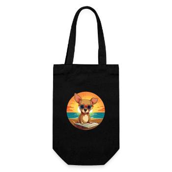 Chihuahua Chien Mignon Drôle Dessin Animé Kawaii Livre Plage - Sac à bouteille - noir - Devant