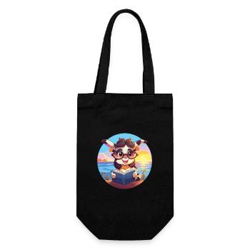 Vache Mignon Drôle Dessin Animé Kawaii Livre Plage - Sac à bouteille - noir - Devant
