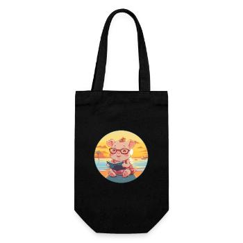 Cochon Mignon Drôle Dessin Animé Kawaii Livre Plage - Sac à bouteille - noir - Devant