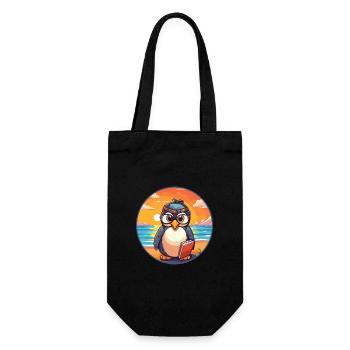 Pinguin Niedliche lustige Karikatur Kawaii Buch Strand - Geschenkbeutel für Flaschen - Schwarz - Vorne