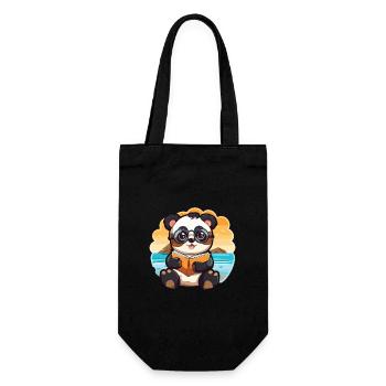 Panda Mignon Drôle Dessin Animé Kawaii Livre Plage - Sac à bouteille - noir - Devant