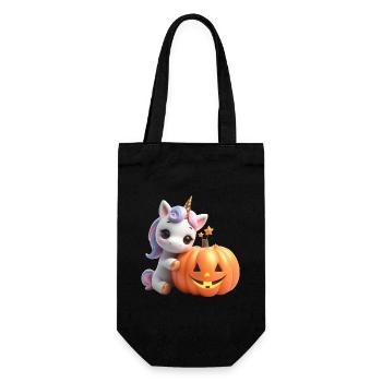 cute unicorn leaning on pumpkin halloween - Gift Bag for Bottles - black - Front