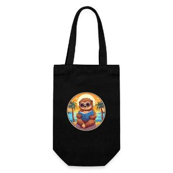 Faultier Niedliche Lustige Karikatur Kawaii Buch Strand - Geschenkbeutel für Flaschen - Schwarz - Vorne