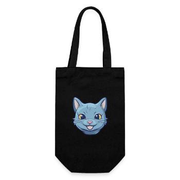 Russische blaue Katze Karikatur Aquarell Illustration - Geschenkbeutel für Flaschen - Schwarz - Vorne