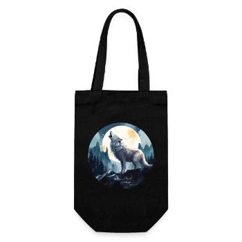 Ein Wolf, der unter dem Vollmond heult - Geschenkbeutel für Flaschen - Schwarz - Vorne