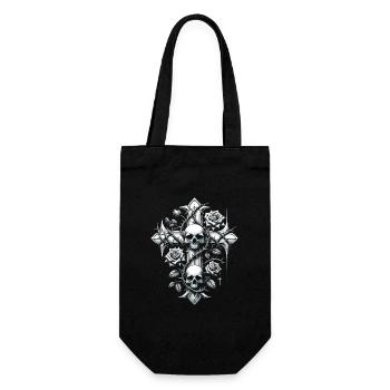 Cross, Life, Death, Thorns, Roses, Skull - Gift Bag for Bottles - black - Front