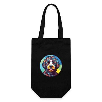 Portuguese Water Dog Breed Watercolor Illustration - Gift Bag for Bottles - black - Front