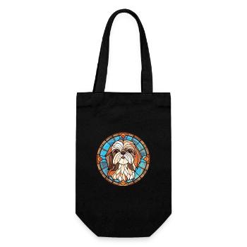 Shih Tzu Dog Breed Watercolor Glass Illustration - Gift Bag for Bottles - black - Front