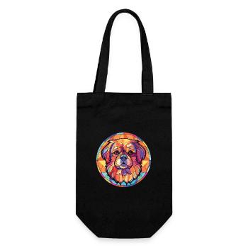 Tibetische Spaniel-Hunderasse Aquarell-Illustration - Geschenkbeutel für Flaschen - Schwarz - Vorne