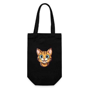 Toyger Katze Karikatur Aquarell Illustration - Geschenkbeutel für Flaschen - Schwarz - Vorne