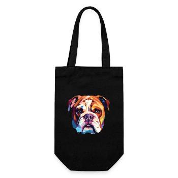 Englische Bulldogge Hund buntes Aquarelltier - Geschenkbeutel für Flaschen - Schwarz - Vorne