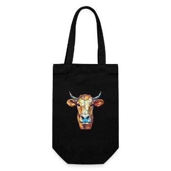 Cow Colorful Watercolor Animal Pet Illustration - Gift Bag for Bottles - black - Front